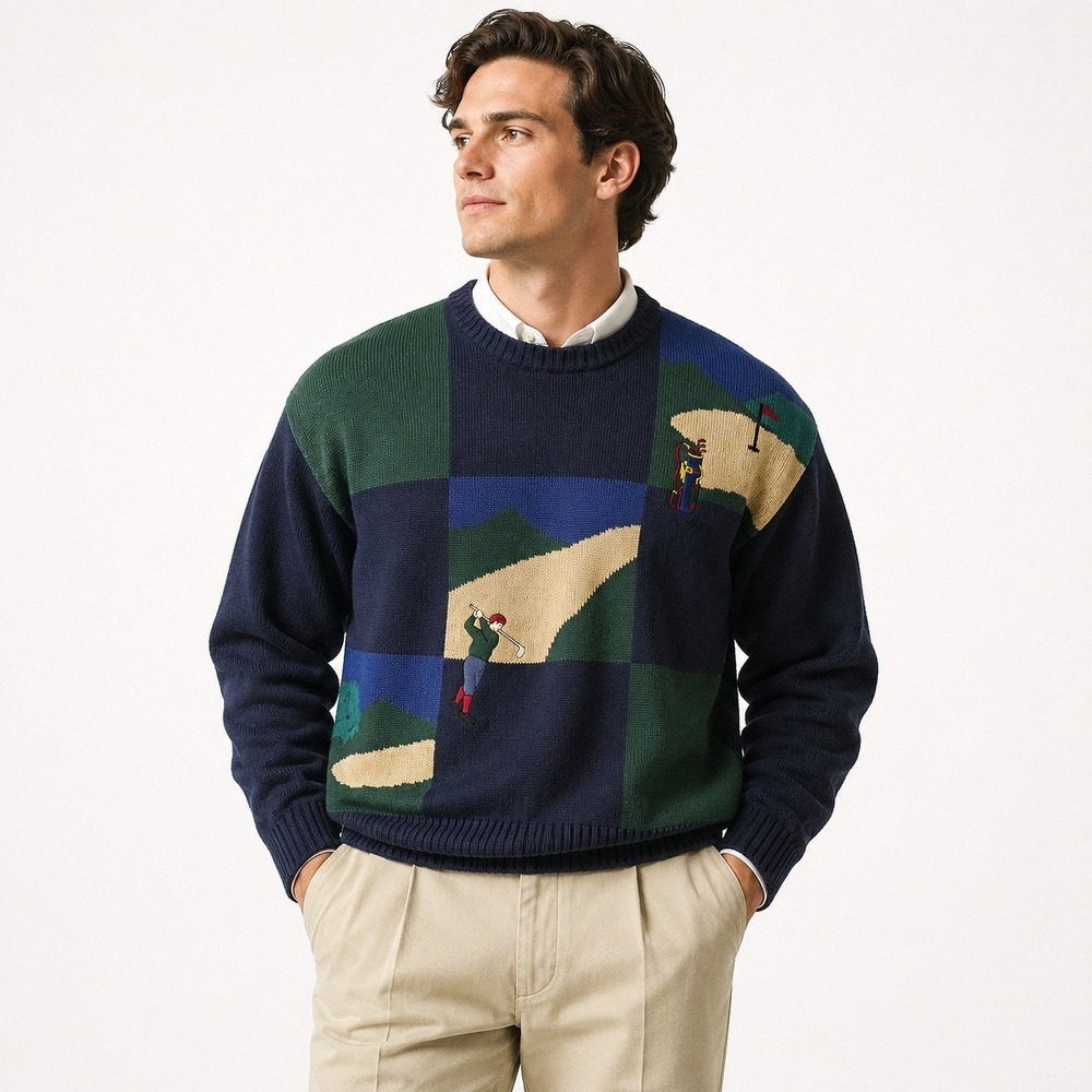 Vintage 90s Club Room Golf Sweater XXL Country Club Preppy Dad Retro Novelty